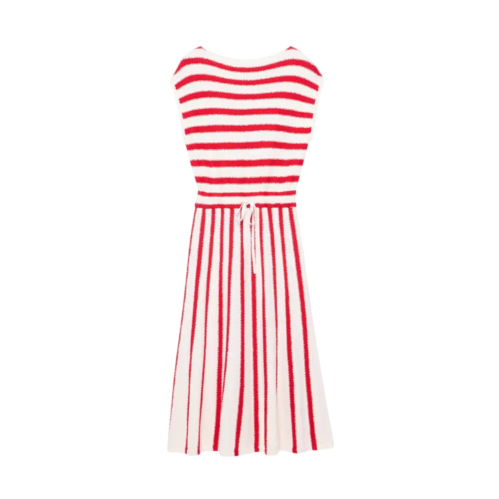 Mint Velvet Red Striped Knit Midi Dress